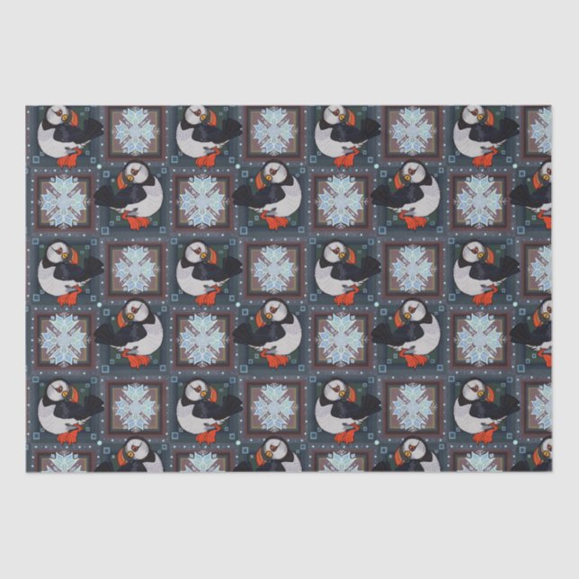 Cute Puffin Birds Winter Pattern r Tissue Paper (Front)