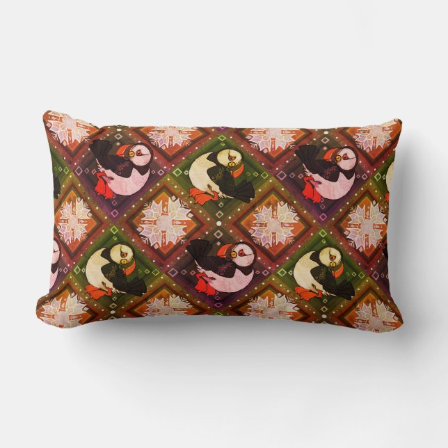 Cute Puffin Birds Winter Pattern Throw Pillow (Front)