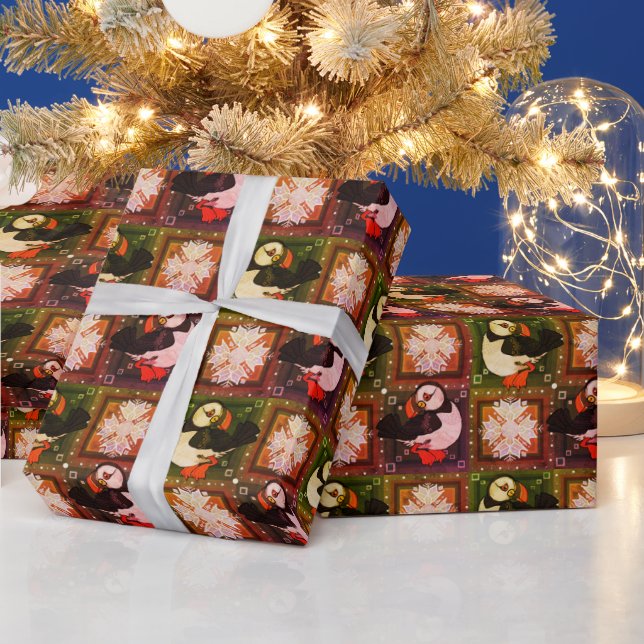 Cute Puffin Birds Winter Pattern Wrapping Paper (Holidays)