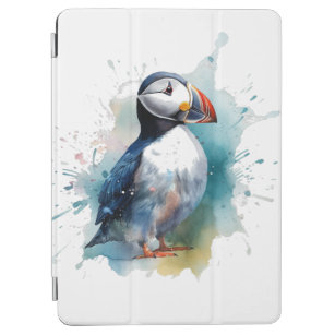 Cute puffin in blue watercolor iPad air cover