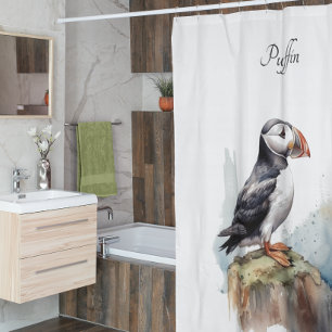 Cute Puffin on a rock customisable Shower Curtain