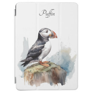 Cute Puffin on a rock in watercolor iPad Air Cover