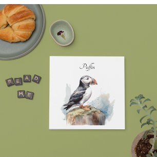 Cute Puffin on a rock in watercolor Napkin