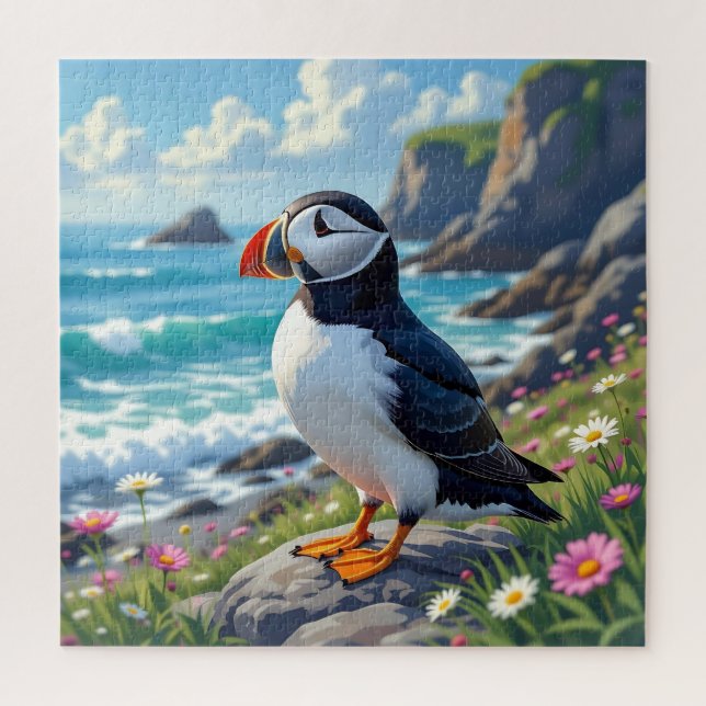 Cute Puffin on the Seashore themed Jigsaw Puzzle (Vertical)