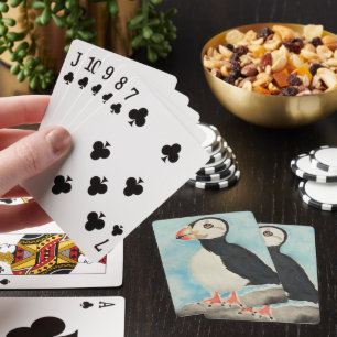 Cute Puffin Watercolor Alaska Animal Art Playing Cards