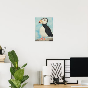 Cute Puffin Watercolor Alaska Animal Art Poster