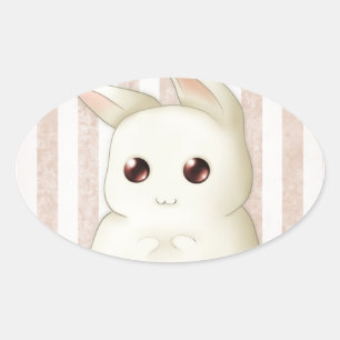 Cute Puffy Kawaii Bunny Rabbit Oval Sticker