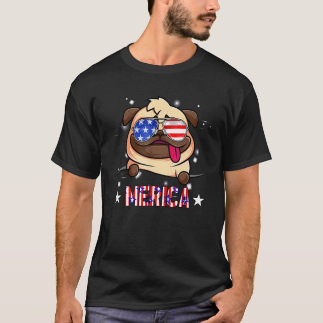 Cute Pug 4th Of July Merica Mens Womens Kids Ameri T-Shirt (Front)