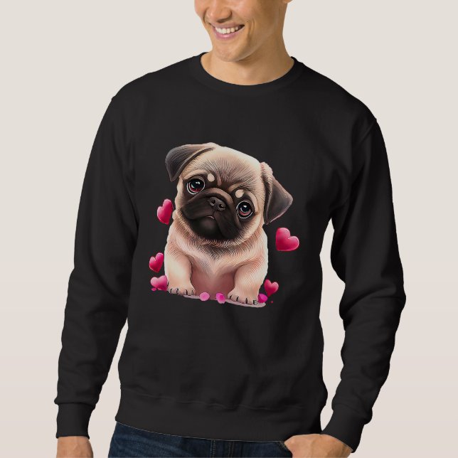 Cute Pug And Pink Heart Valentine's Day 2023 Sweatshirt (Front)