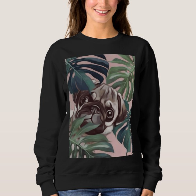 cute pug behind tree leaves  Classic T-Shirt 169 Sweatshirt (Front)