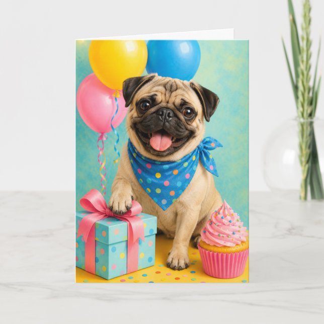 Cute Pug Birthday Card (Front)