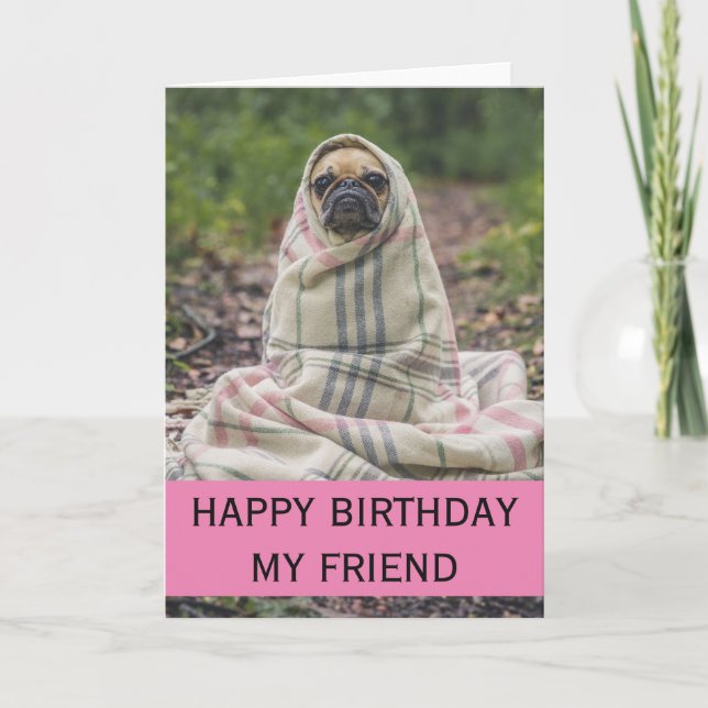 Cute Pug Birthday Card For Friend (Front)