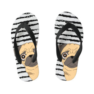 Cute Pug black white Kid's Thongs