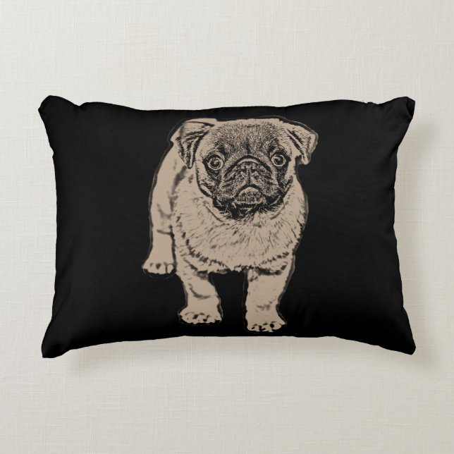 Cute Pug Brushed Accent Pillow 16" x 12" -Black (Front)
