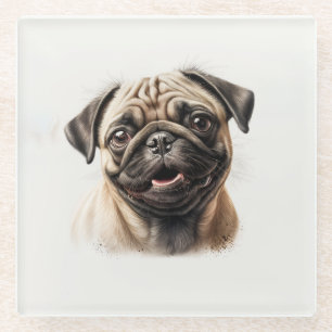 Cute Pug chilling Best Dog Mum Ever Glass Coaster