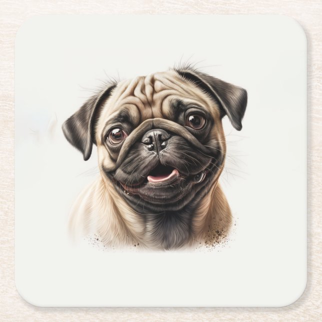 Cute Pug chilling Best Dog Mum Ever Square Paper Coaster (Front)