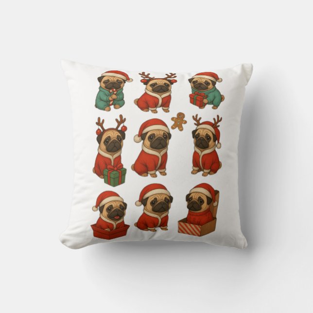 Cute Pug Christmas Collection Cushion (Front)