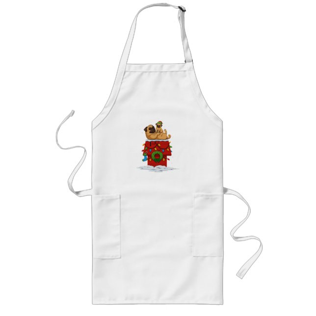 Cute Pug Christmas Gift — Funny Holiday Design  Long Apron (Front)