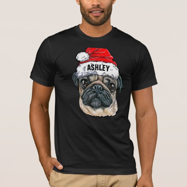 Cute Pug Christmas Hat Dog Big T-Shirt (Front)