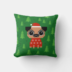 Cute Pug Christmas Holiday Dog Santa Cushion