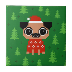 Cute Pug Christmas Holiday Funny Dog Santa Ceramic Tile