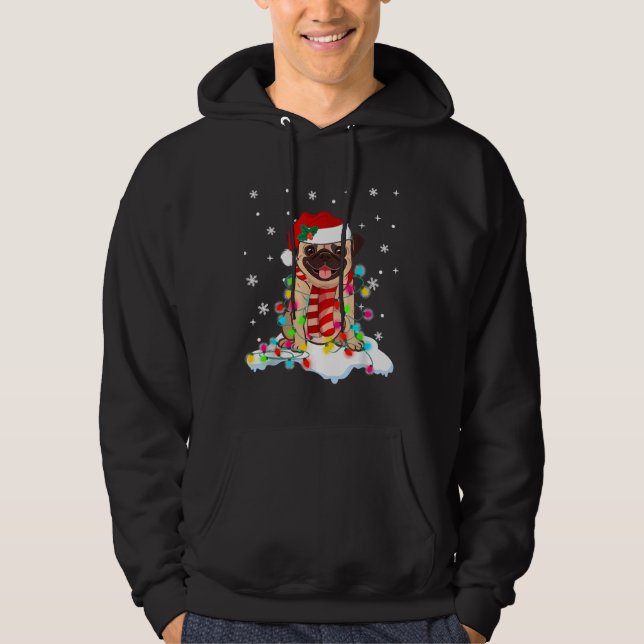 Cute Pug Christmas Lights With Santa Hat Gift Clas Hoodie (Front)