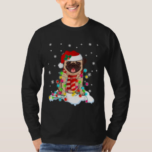 Cute Pug Christmas Lights With Santa Hat Gift Clas T-Shirt