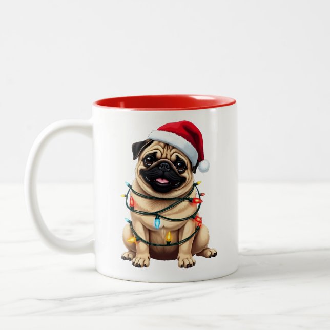 Cute Pug Christmas Santa Pet Dog Lover  Two-Tone Coffee Mug (Left)