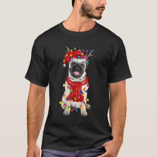 Cute Pug Christmas Tree Lights Dog T-Shirt