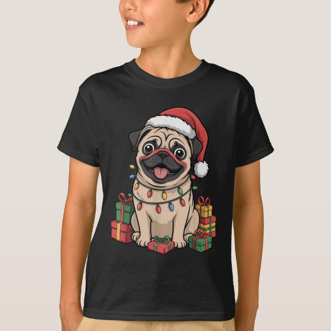 Cute Pug Christmas Xmas Design Funny Dog Lover Hol T-Shirt (Front)