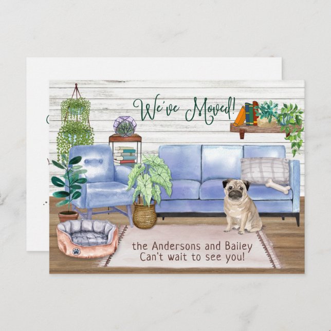Cute Pug Cosy New Home Moving      Announcement Postcard (Front/Back)
