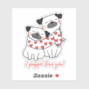 Cute Pug Couple with Hearts Illustration