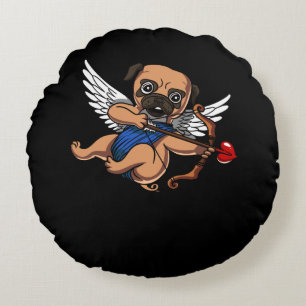 Cute Pug Cupid Dog Round Cushion