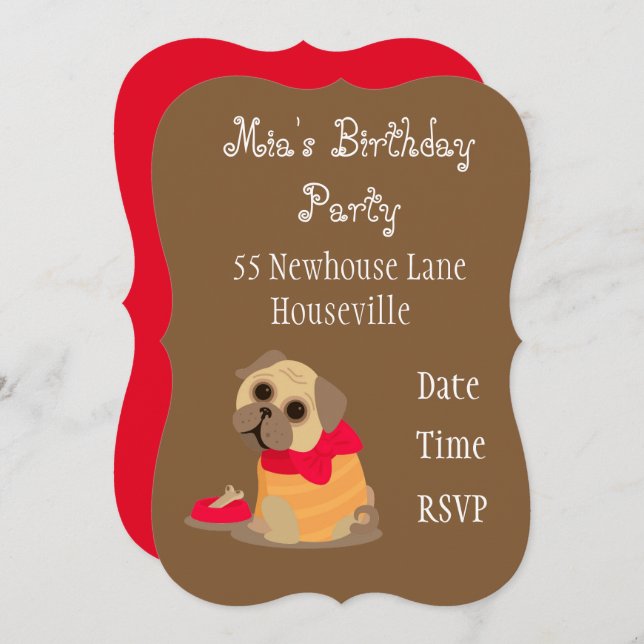 Cute pug dog animal lover girl Party Invitation (Front/Back)