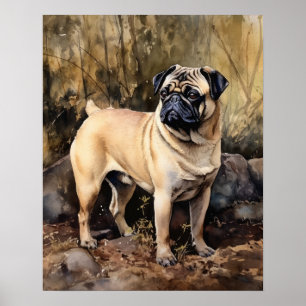 Cute Pug Dog Art Print Poster