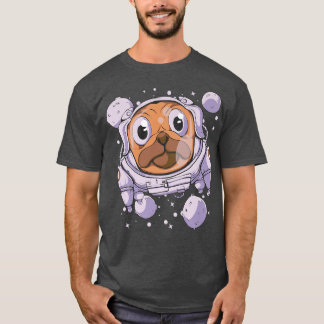 Cute Pug Dog Astronaut in Space with Stars & Plane T-Shirt