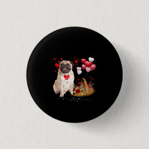 Cute Pug Dog Balloon Heart Valentines Day 3 Cm Round Badge