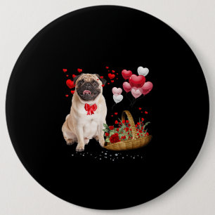 Cute Pug Dog Balloon Heart Valentines Day 6 Cm Round Badge