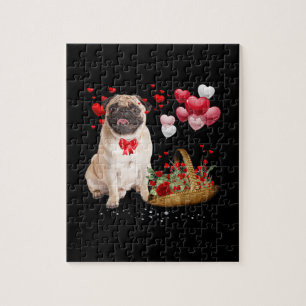 Cute Pug Dog Balloon Heart Valentines Day Jigsaw Puzzle