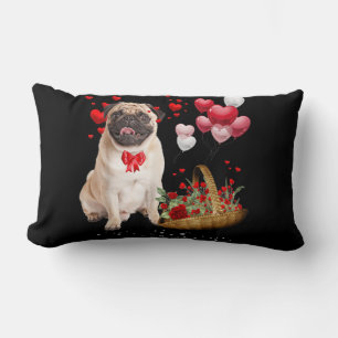 Cute Pug Dog Balloon Heart Valentine's Day Lumbar Cushion