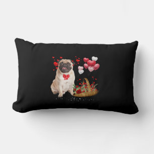 Cute Pug Dog Balloon Heart Valentines Day Lumbar Cushion