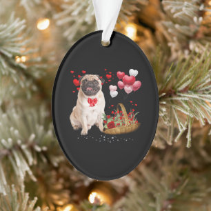 Cute Pug Dog Balloon Heart Valentine's Day Ornament