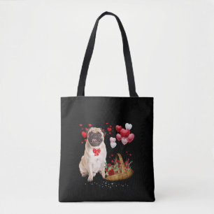 Cute Pug Dog Balloon Heart Valentines Day Tote Bag