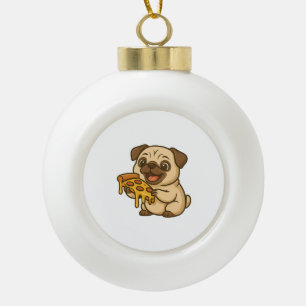 Cute pug dog cartoon pizza lover ceramic ball christmas ornament