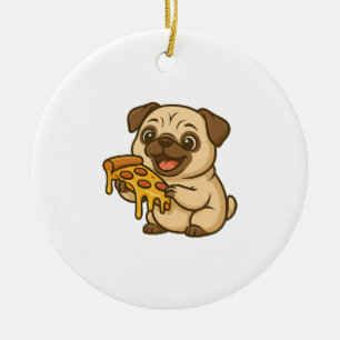 Cute pug dog cartoon pizza lover ceramic ornament