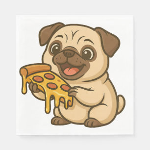Cute pug dog cartoon pizza lover napkin