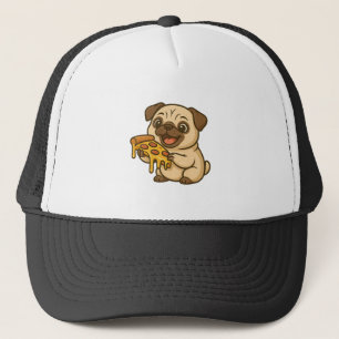 Cute pug dog cartoon pizza lover trucker hat