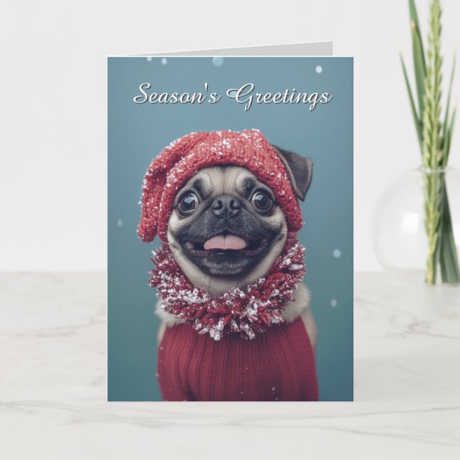 Cute Pug Dog Christmas Card (Front)