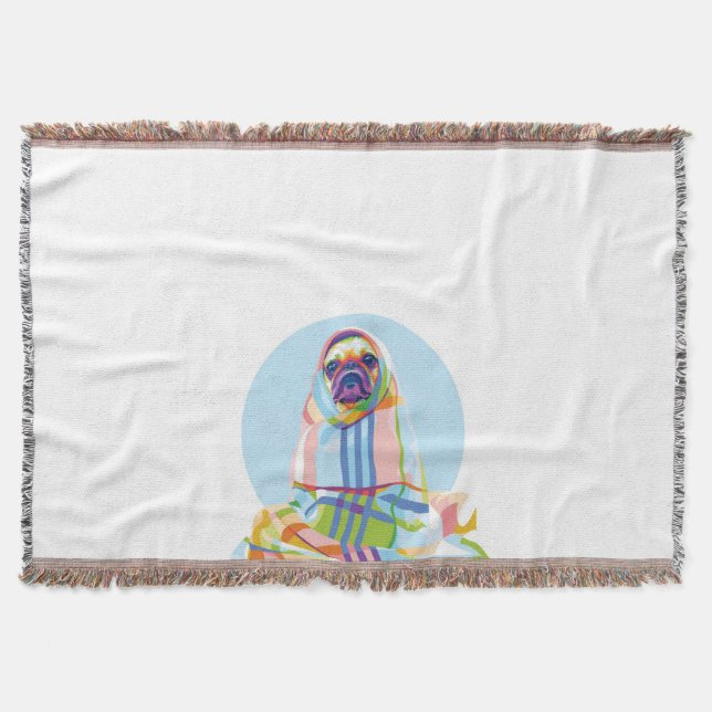 Cute Pug Dog Colourful In Blanket (Front)