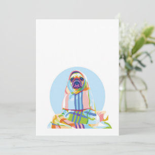 Cute Pug Dog Colourful In Blanket Holiday Card